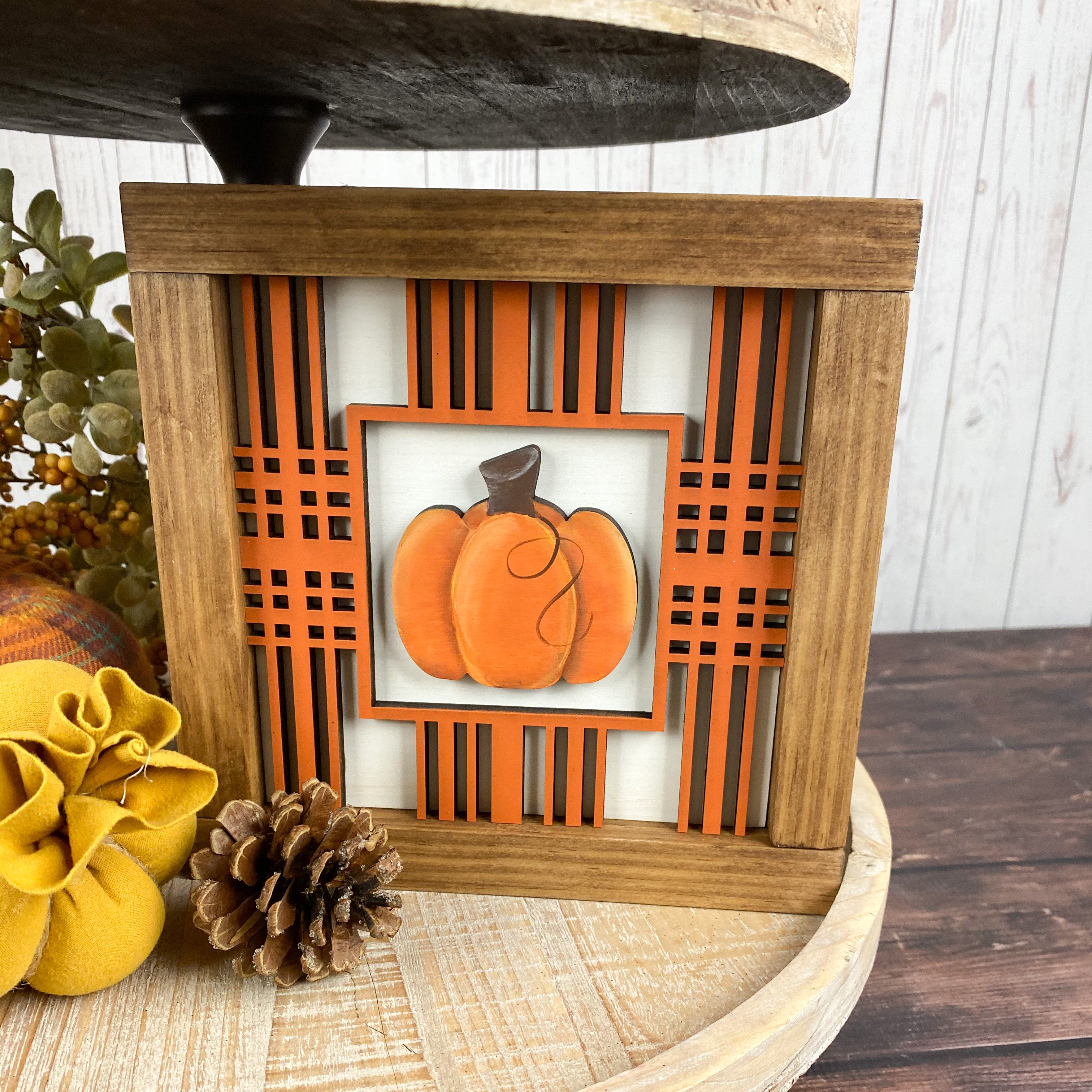  Framed Plaid Pumpkin Sign 