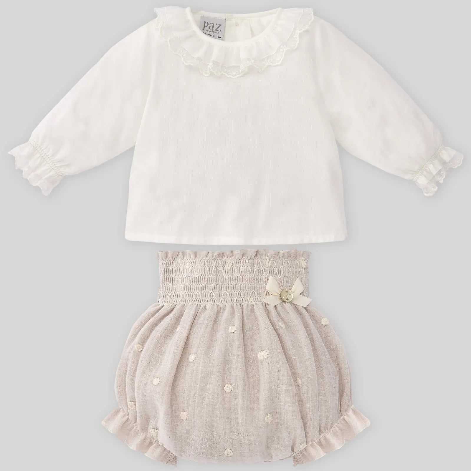 Baby Girls Bloomers Set with Cardigan and Booties- Linen--Paz Rodriguez-Blue Almonds-London-South Kensington