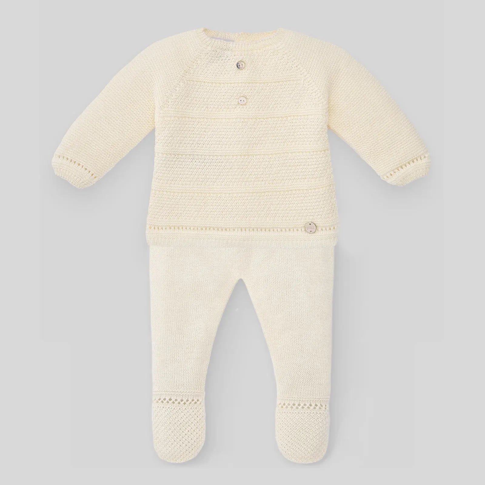 Blue Almonds Ltd Boy's Knitted Footed Set with Hat in Beige paz rodriguez