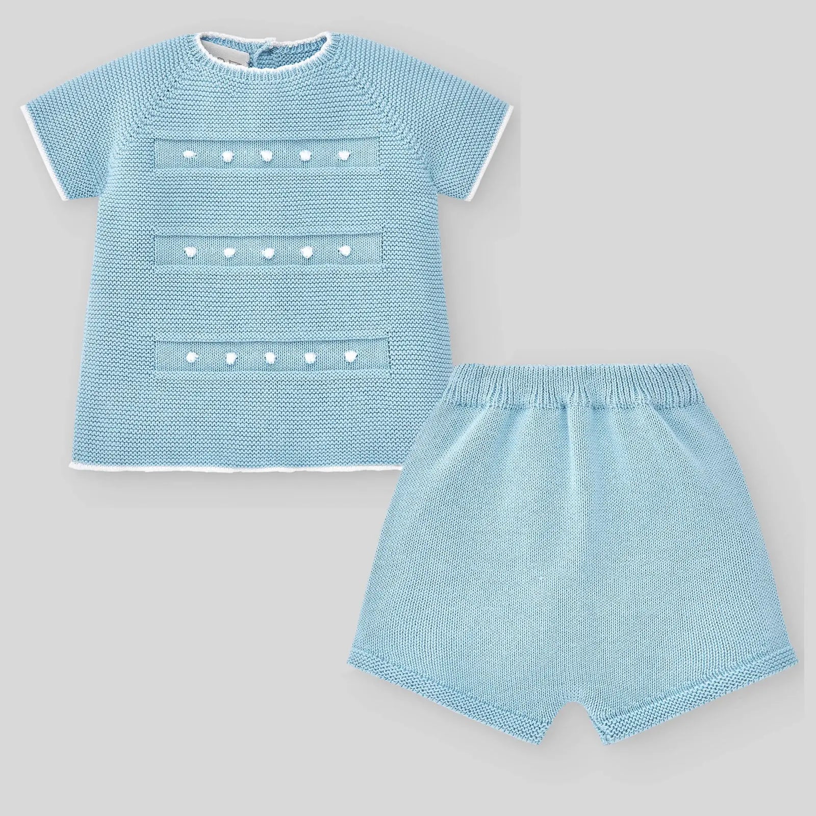 Blue Almonds Ltd Boy's Knitted Shorts Set in Aquamarine & White paz rodriguez