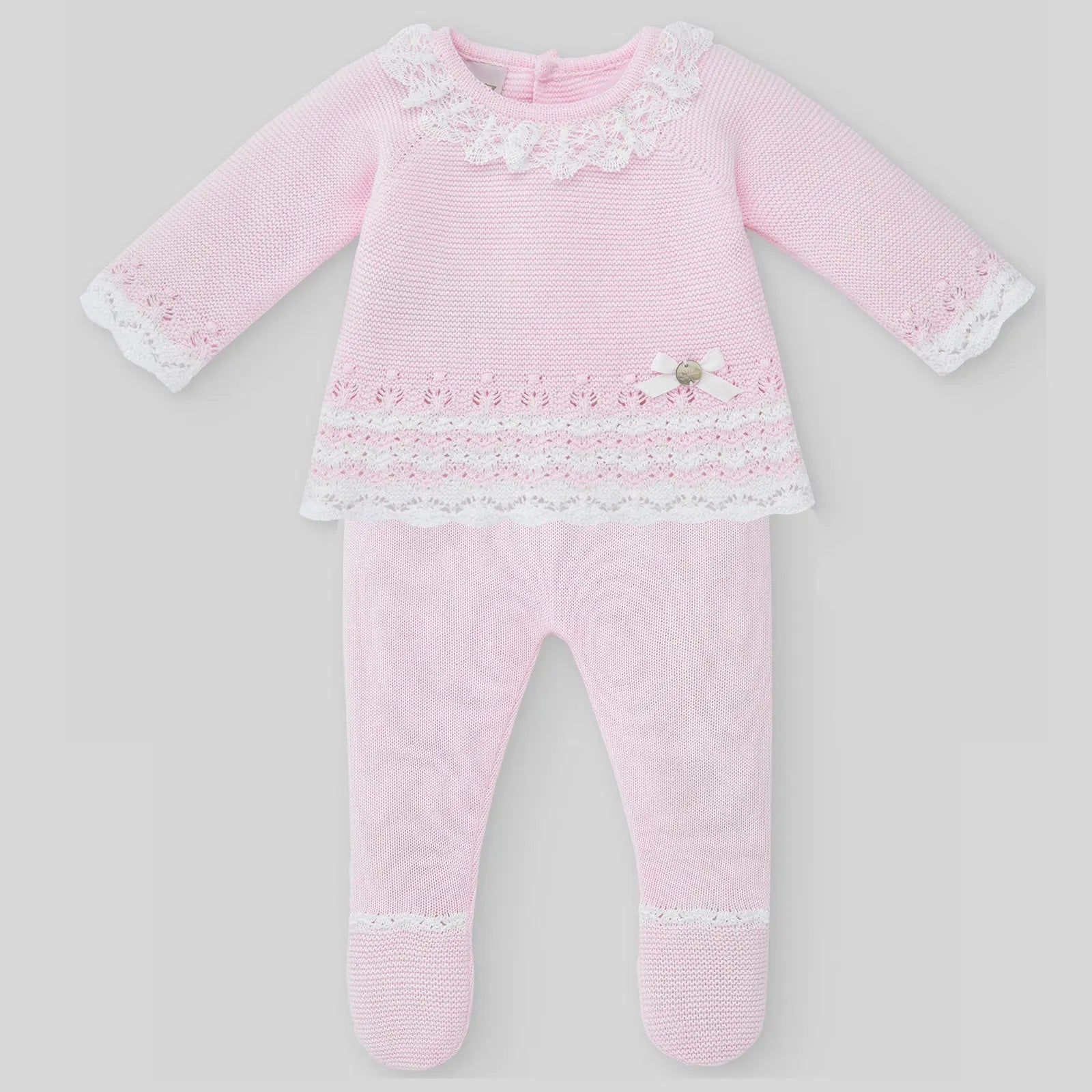 Blue Almonds Ltd Girl's Knitted Footed Set in Chalk Pink & White paz rodriguez