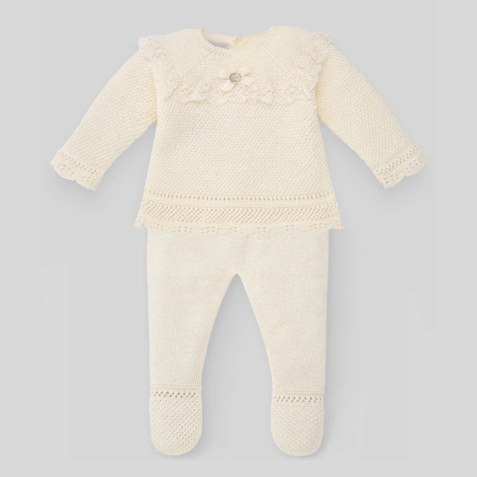 Blue Almonds Ltd Girl's Knitted Footed Set with Bonnet in Beige paz rodriguez