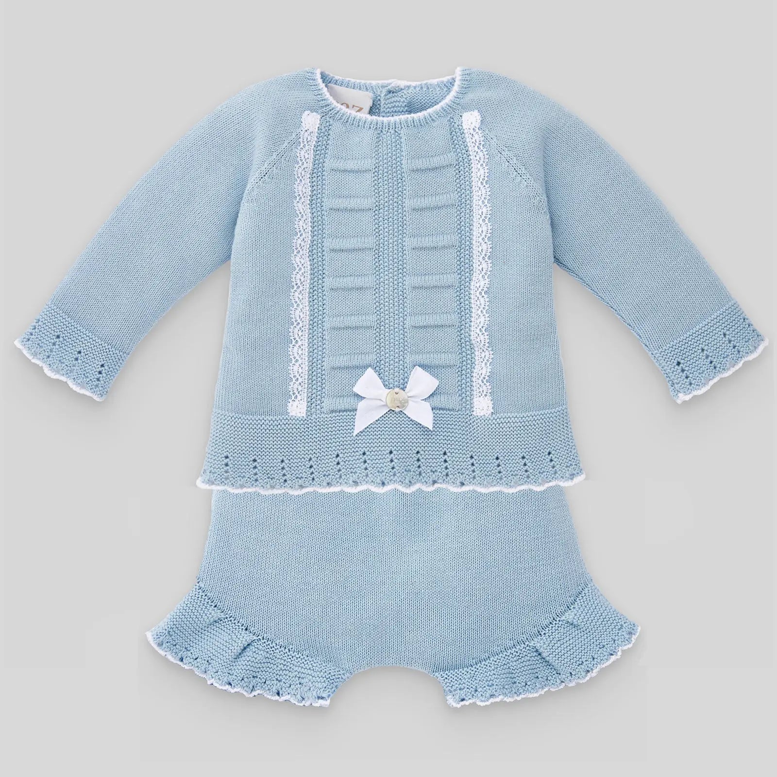 Blue Almonds Ltd Girl's Knitted Shorts Set in Seaside Blue paz rodriguez