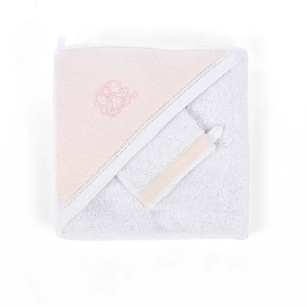 Blue Almonds Ltd Hooded Towel & Mitten - Cotton Pink Theophile Patachou