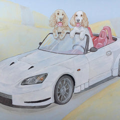 Dogs in car painting
