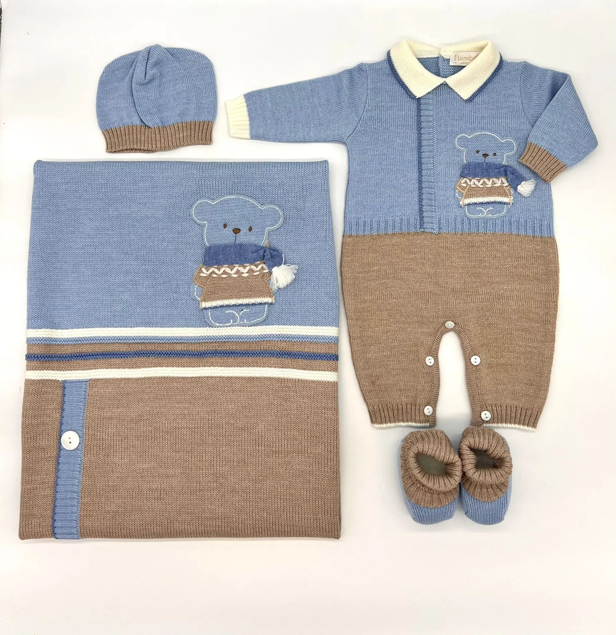 Blue Almonds Ltd Baby Boys Knitted Layette Gift Set - Winter Teddy Bimbalo