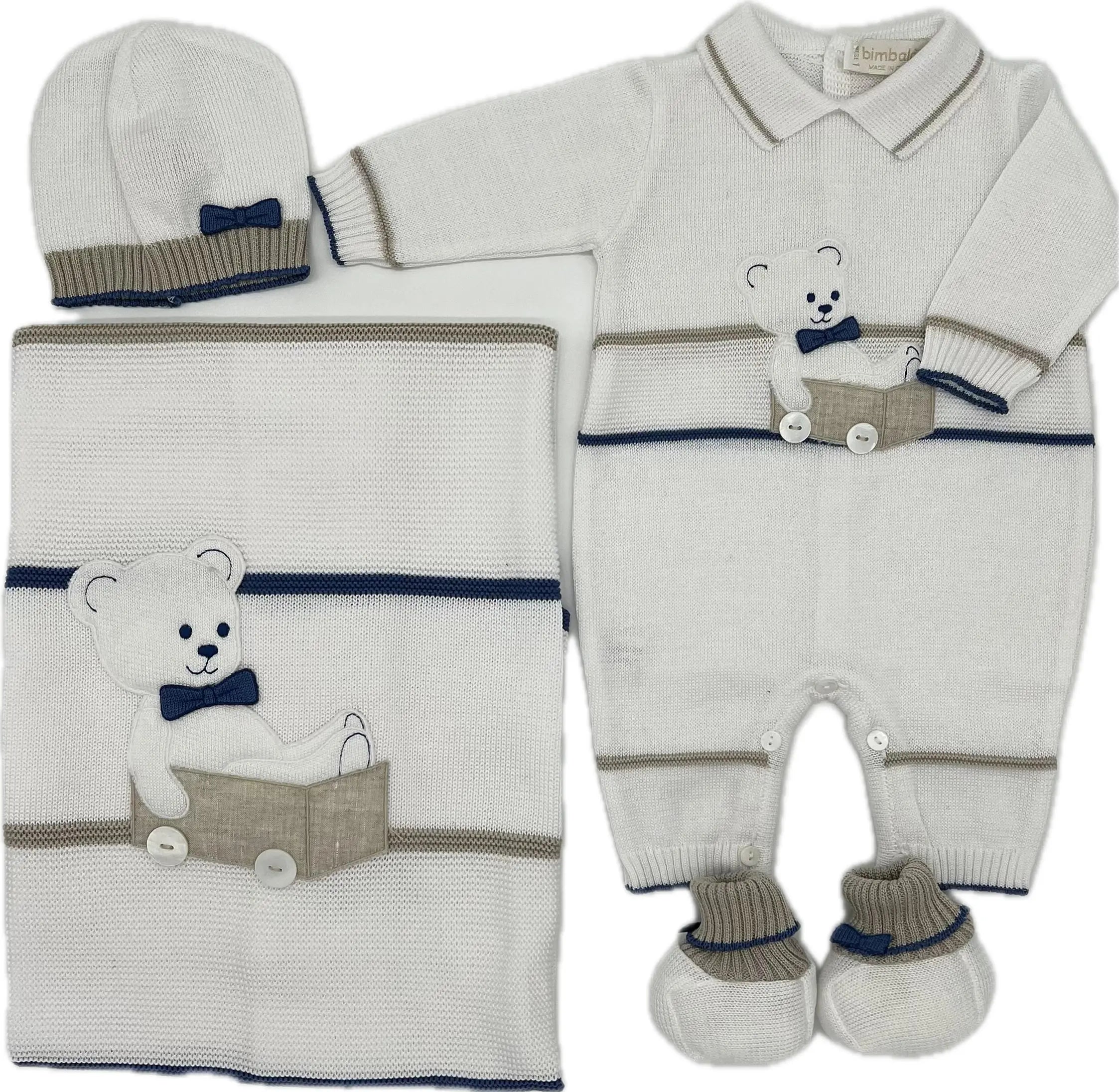 Blue Almonds Ltd Baby Boys Knitted Layette Gift Set - Happy Teddy Bimbalo