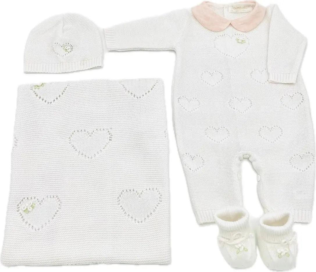 Blue Almonds Ltd Baby Girls Knitted Layette Gift Set - Happy Hearts Bimbalo