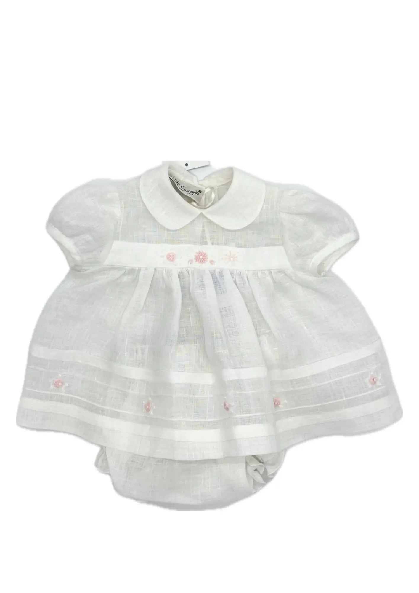 Blue Almonds Ltd Baby Girls linen Dress 'Fiori Rosa' Piccola Giuggiola