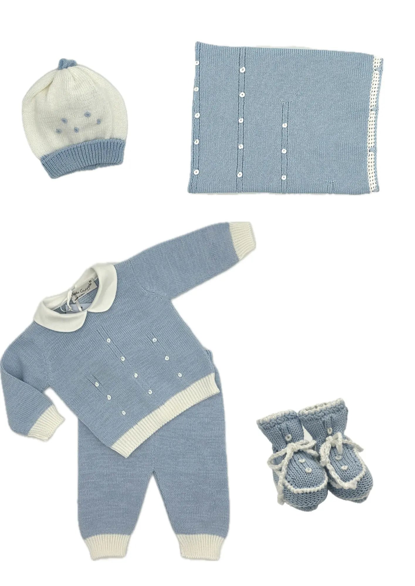 Blue Almonds Ltd Baby boys knitted layette gift 'Angelo' Piccola Giuggiola