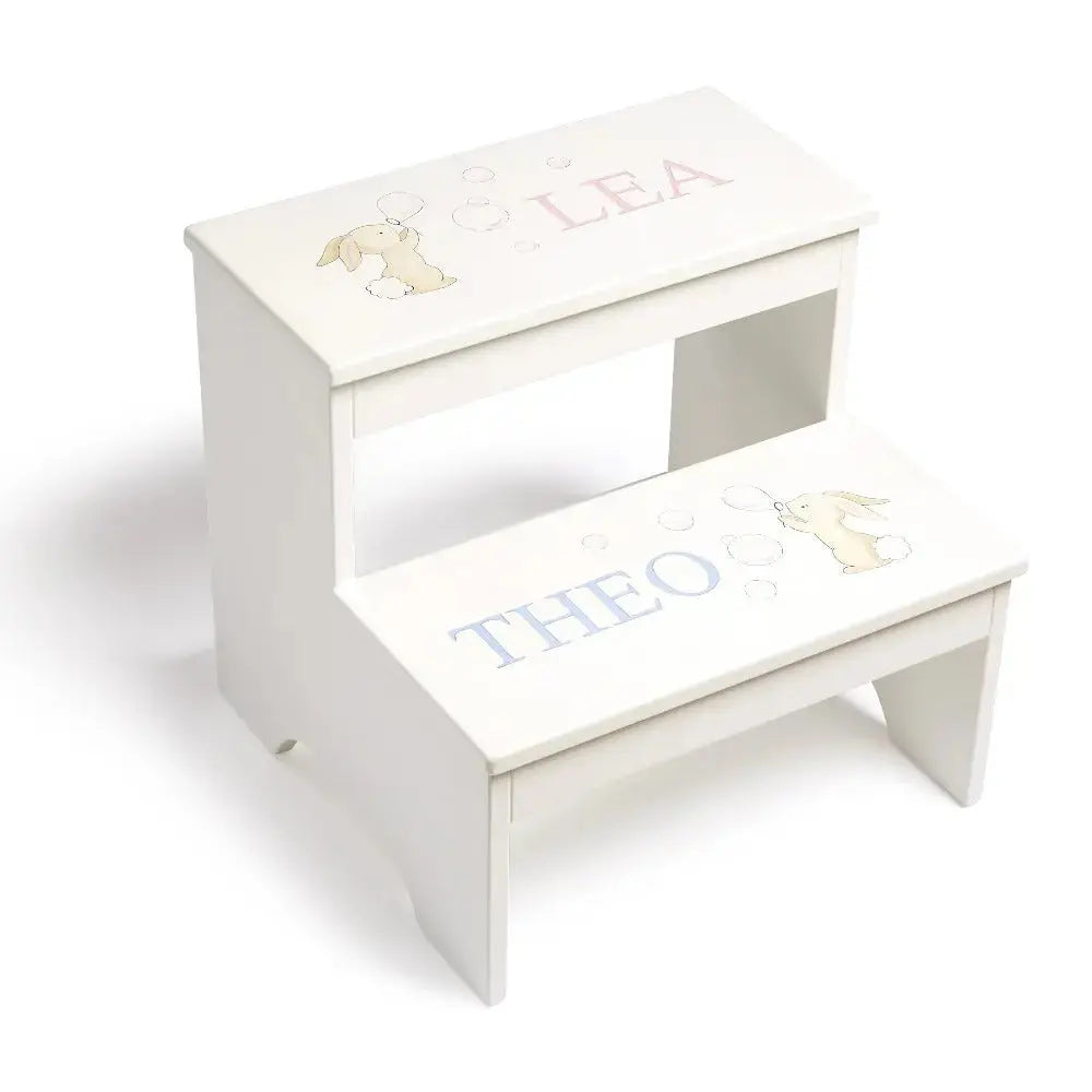 Blue Almonds Ltd Personalised Hand-Painted Steps "Twins Bunnies" LUI and LEI Interiors