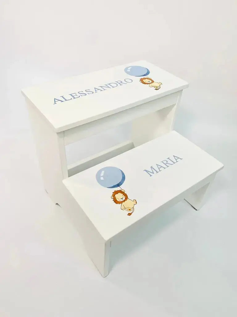 Blue Almonds Ltd Personalised Hand-Painted Steps "Twins Lions" LUI and LEI Interiors