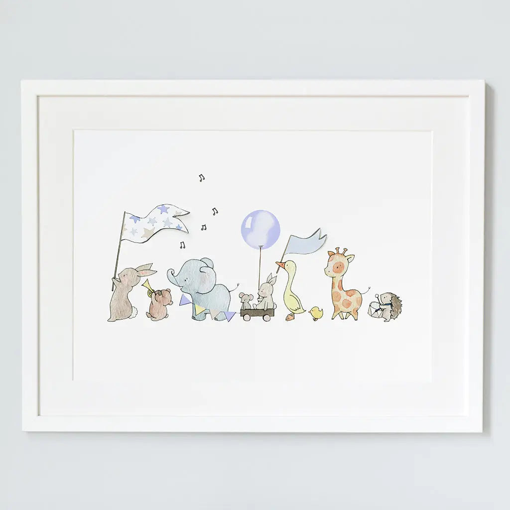 Picture "animals on parade" blue-Nursery art-Daisy & Bump-Blue Almonds-London-South Kensington