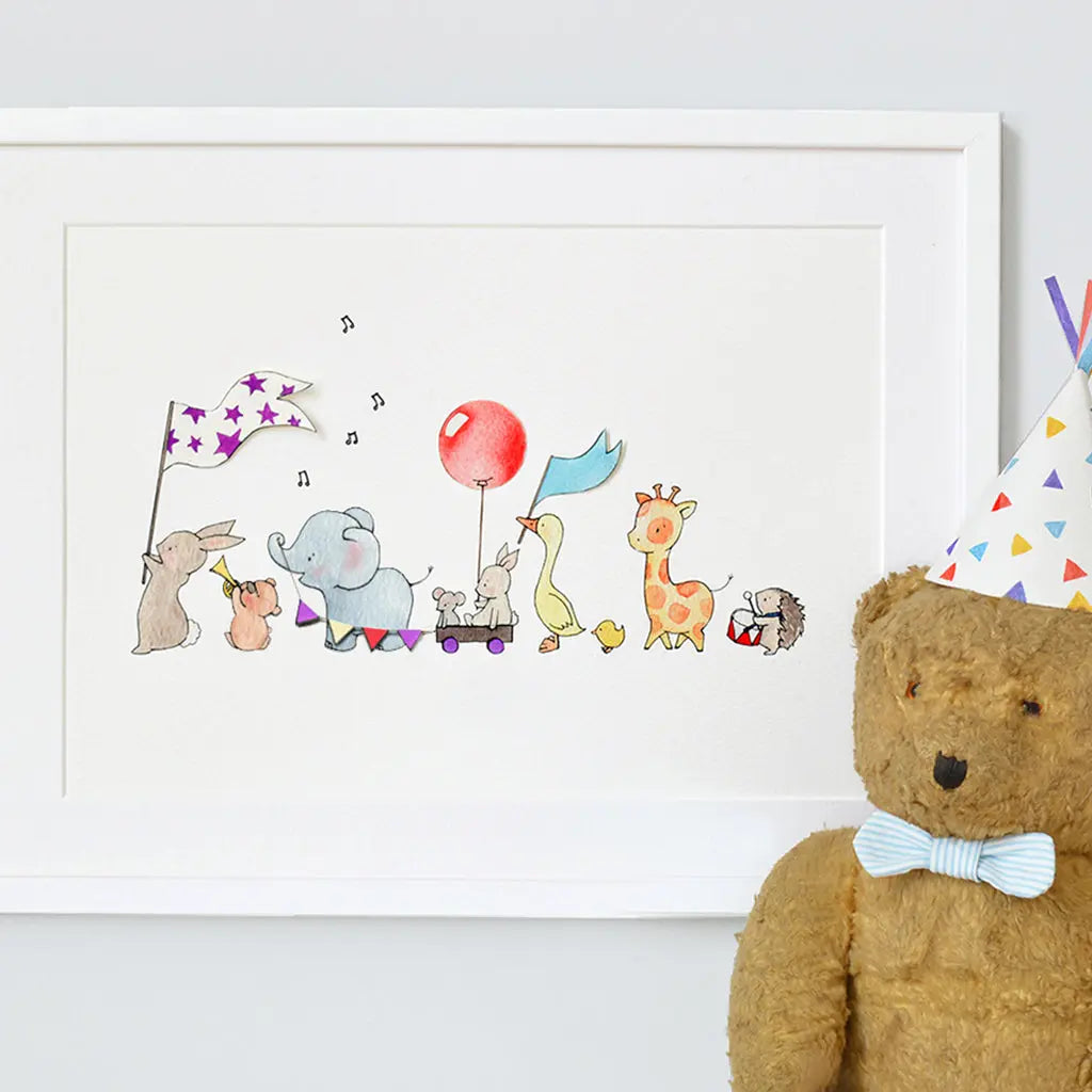 Picture "animals on parade" neutral-Nursery art-Daisy & Bump-Blue Almonds-London-South Kensington