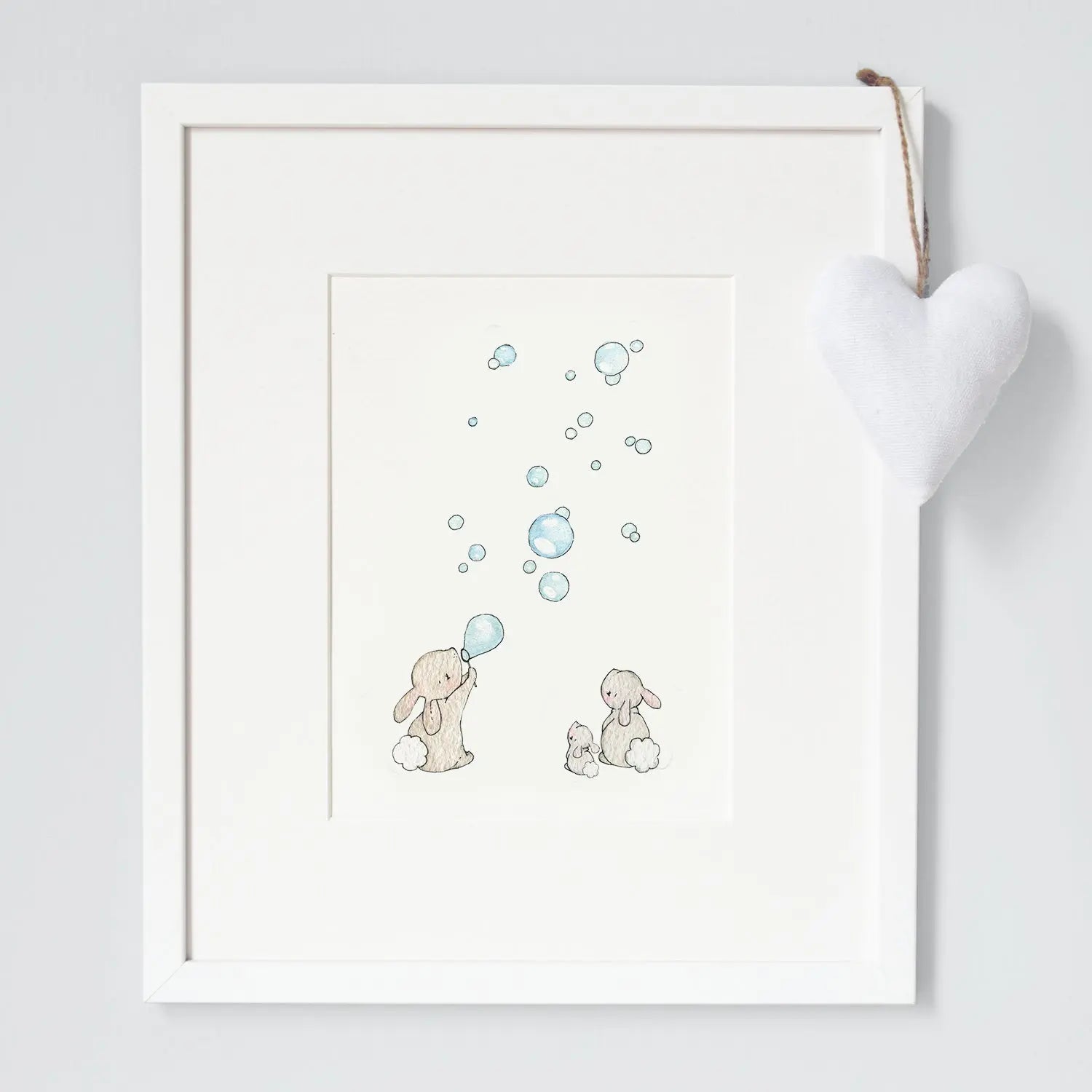 Picture "bunnies & bubbles" blue-Nursery art-Daisy & Bump-Blue Almonds-London-South Kensington