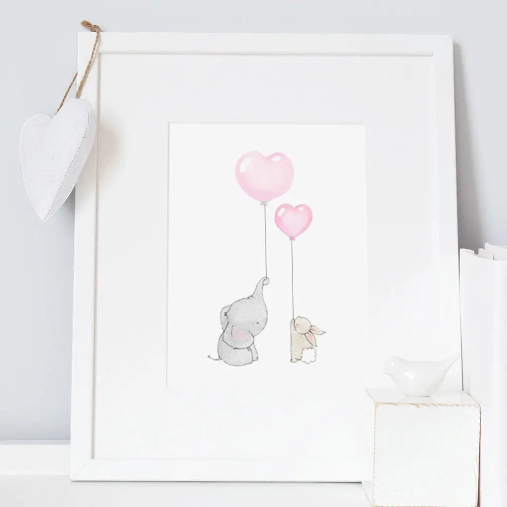 Picture "elephant & bunny best friends" hearts-Nursery art-Daisy & Bump-Blue Almonds-London-South Kensington