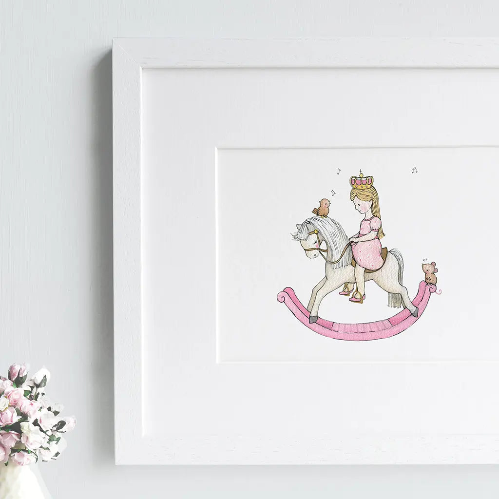 Picture "rocking horse princess"-Nursery art-Daisy & Bump-Blue Almonds-London-South Kensington