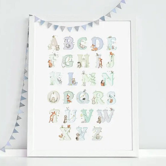 Picture "woodland alphabet" blue-Nursery art-Daisy & Bump-Blue Almonds-London-South Kensington