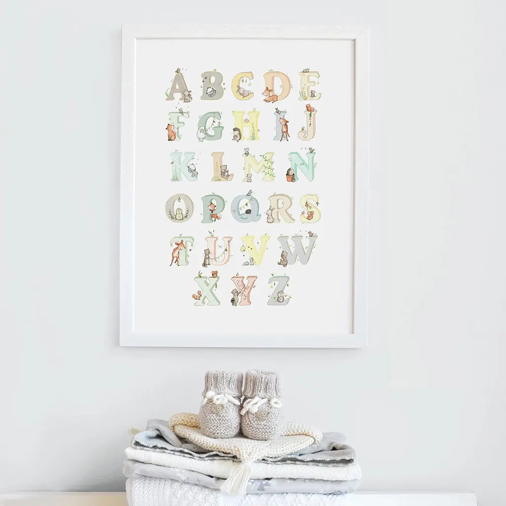 Picture "woodland alphabet" neutral-Nursery art-Daisy & Bump-Blue Almonds-London-South Kensington