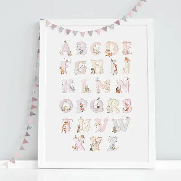 Picture "woodland alphabet" pink-Nursery art-Daisy & Bump-Blue Almonds-London-South Kensington