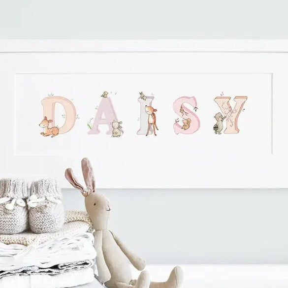 Picture "woodland name" pink-Nursery art-Daisy & Bump-Blue Almonds-London-South Kensington