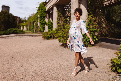 woman in maternity breastfeeding dress