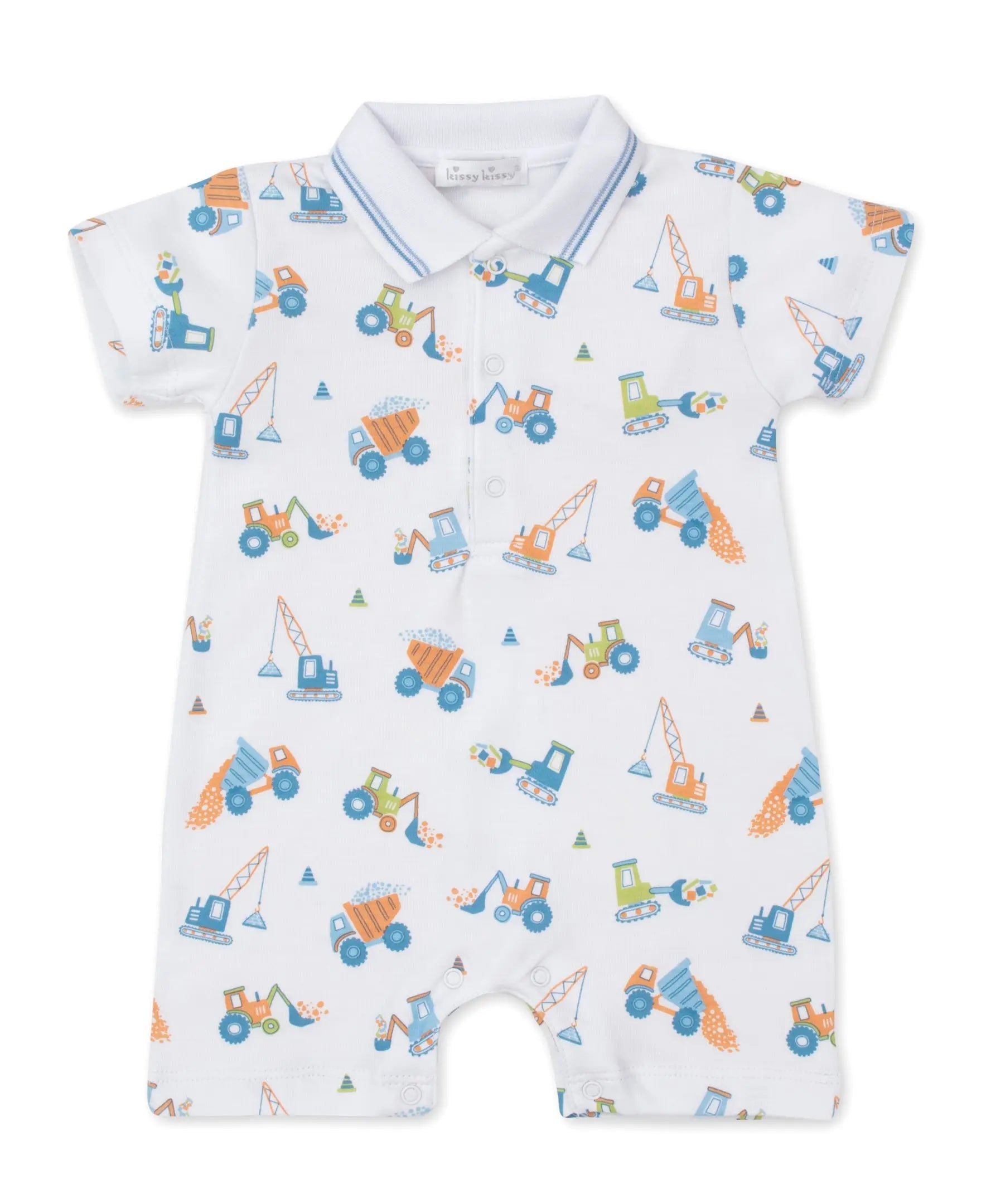 Baby Boys Short Playsuit  - Construction Convoy--Kissy Kissy-Blue Almonds-London-South Kensington