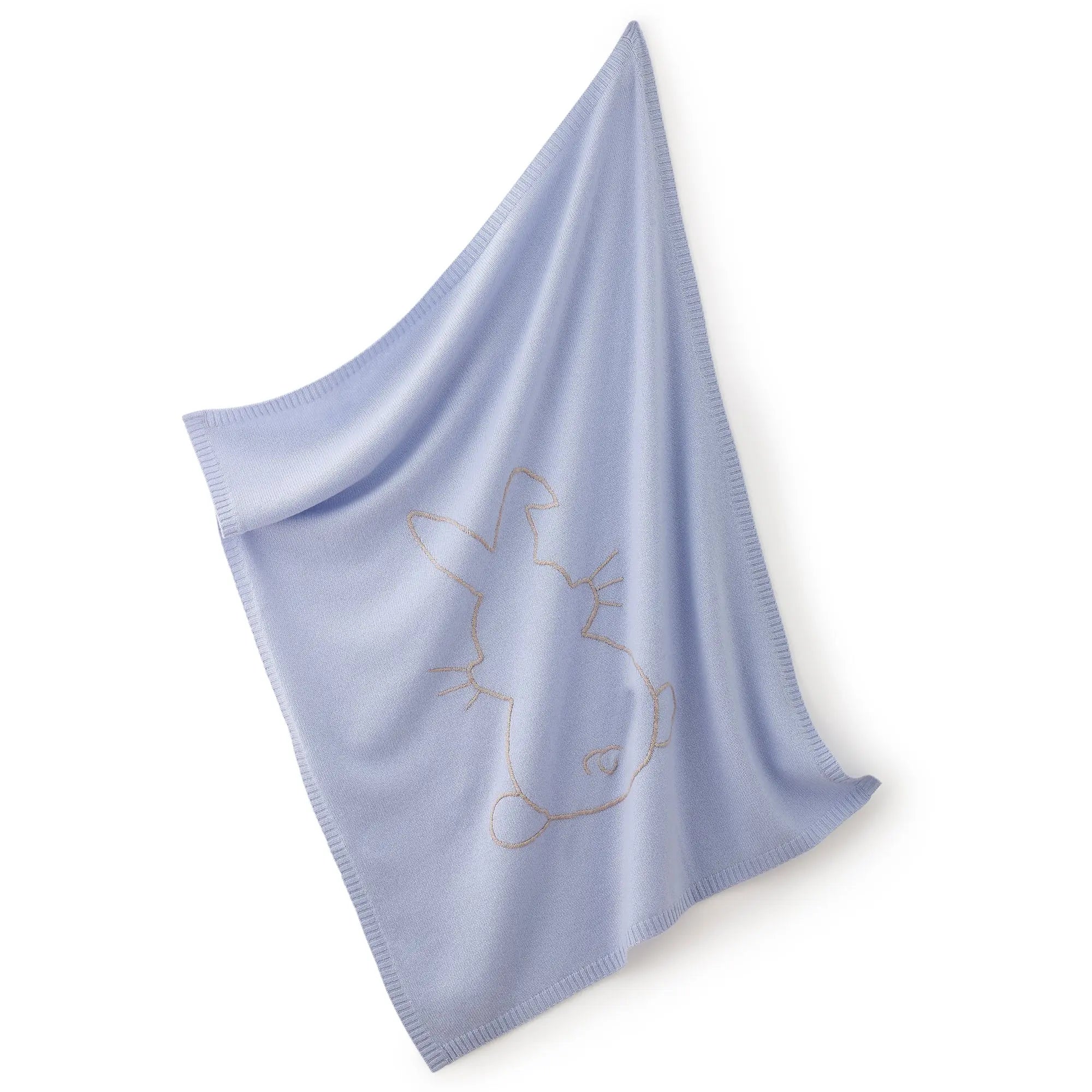 Cashmere bunny embroidered blue blanket-Blankets & swaddling-Ferrari Mariella-Blue Almonds-London-South Kensington