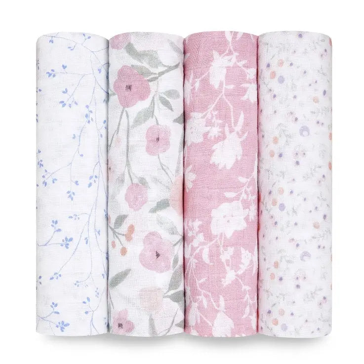 Cotton muslin 4-pack "ma fleur"-Blankets & swaddling-aden + anais-Blue Almonds-London-South Kensington