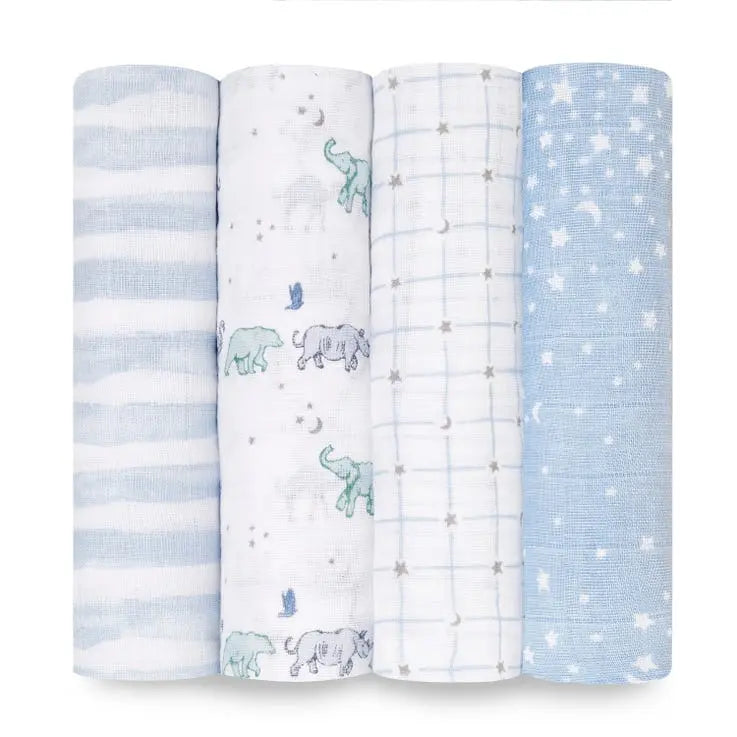 Cotton muslin 4-pack "rising star"-Blankets & swaddling-aden + anais-Blue Almonds-London-South Kensington