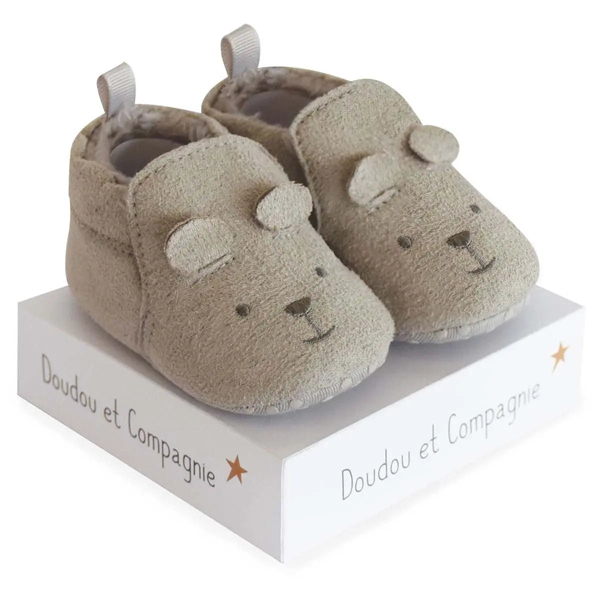 Baby booties - grey teddy-Booties, mittens & hats-Doudou Compagnie-Blue Almonds-London-South Kensington