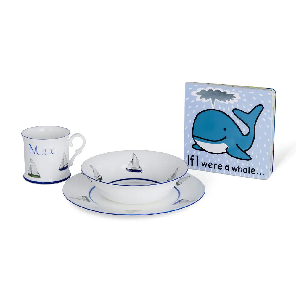 Personalised 3-piece ceramic set sailing boat-Dining sets-Blue Almonds-Blue Almonds-London-South Kensington