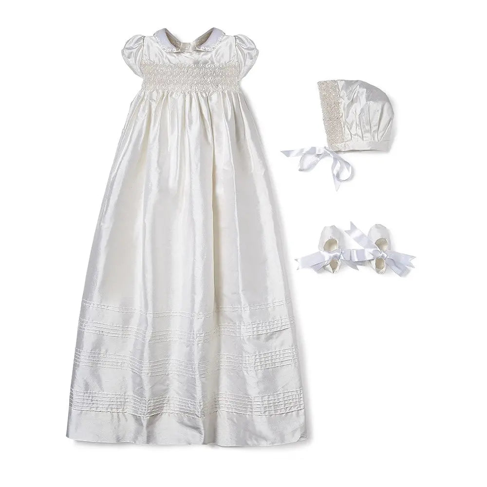 Heirloom silk christening gown--Isabel Garreton-Blue Almonds-London-South Kensington