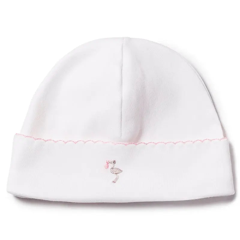 Baby girls embroidered hat - Stork pink-Layette-Lyda Baby-Blue Almonds-London-South Kensington
