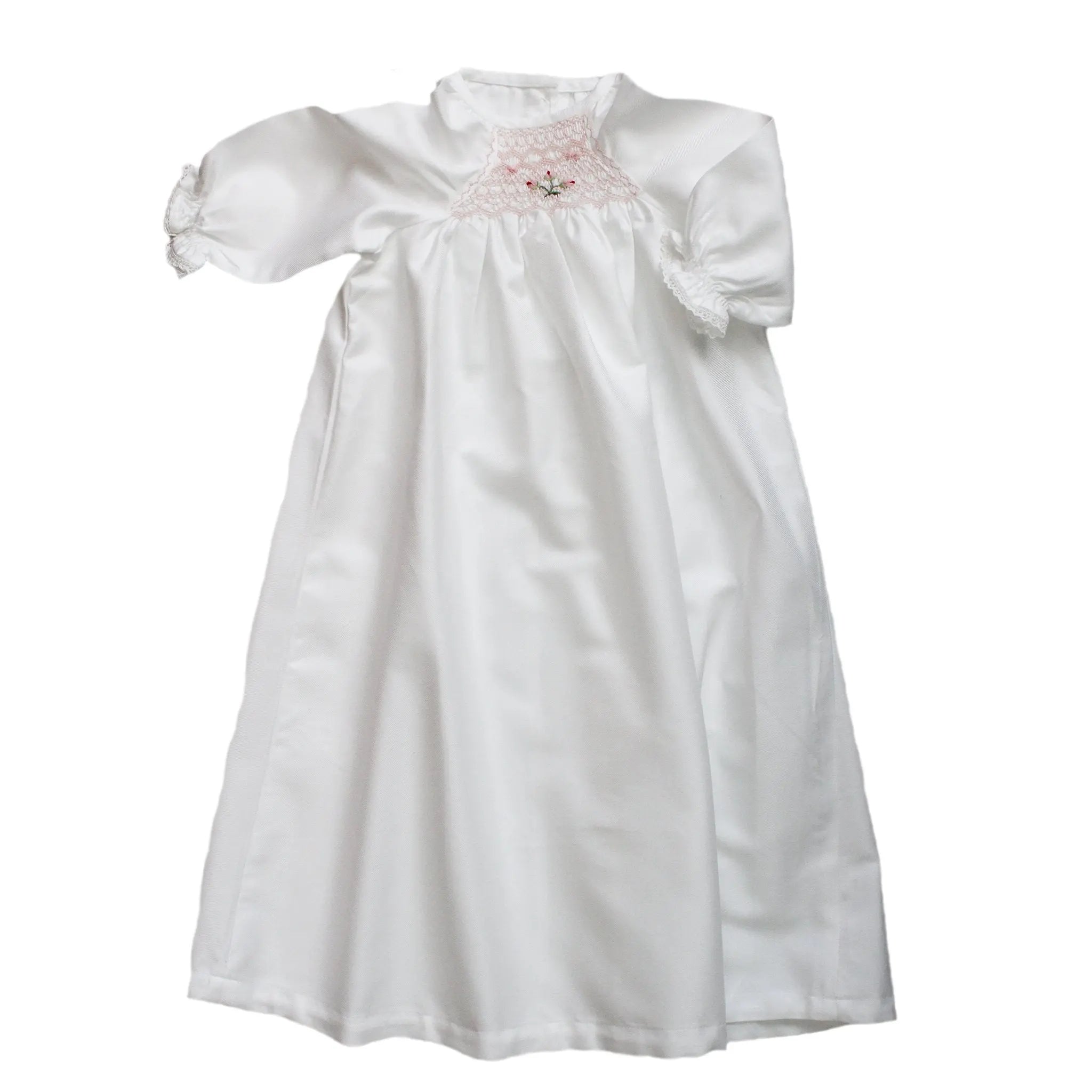 Hand embroidered smocked gown "rosebuds"-Layette-Gordonsbury-Blue Almonds-London-South Kensington