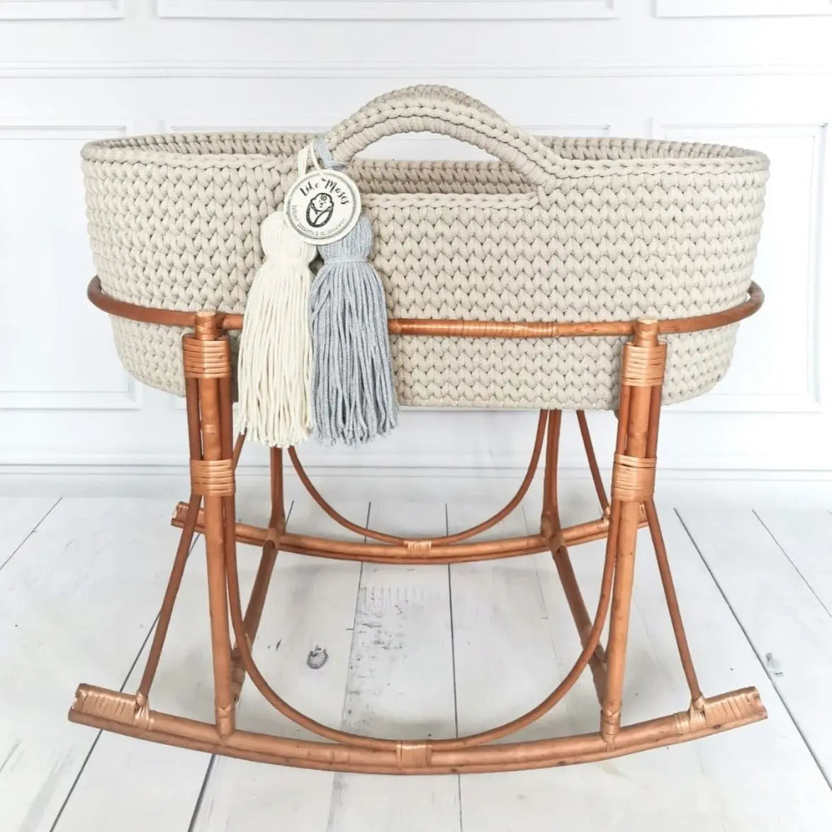 Handmade Crochet Moses Basket - Beige-Moses baskets-Like Moses-Blue Almonds-London-South Kensington