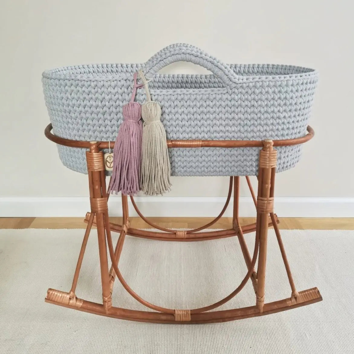Handmade Crochet Moses Basket - Grey-Moses baskets-Like Moses-Blue Almonds-London-South Kensington