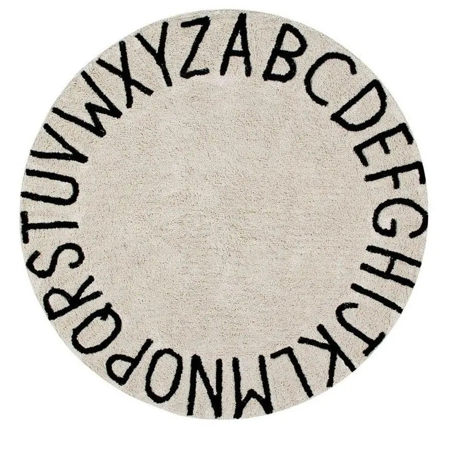 Washable cotton rug "round ABC" natural - black-Nursery & Beyond-Lorena Canals-Blue Almonds-London-South Kensington