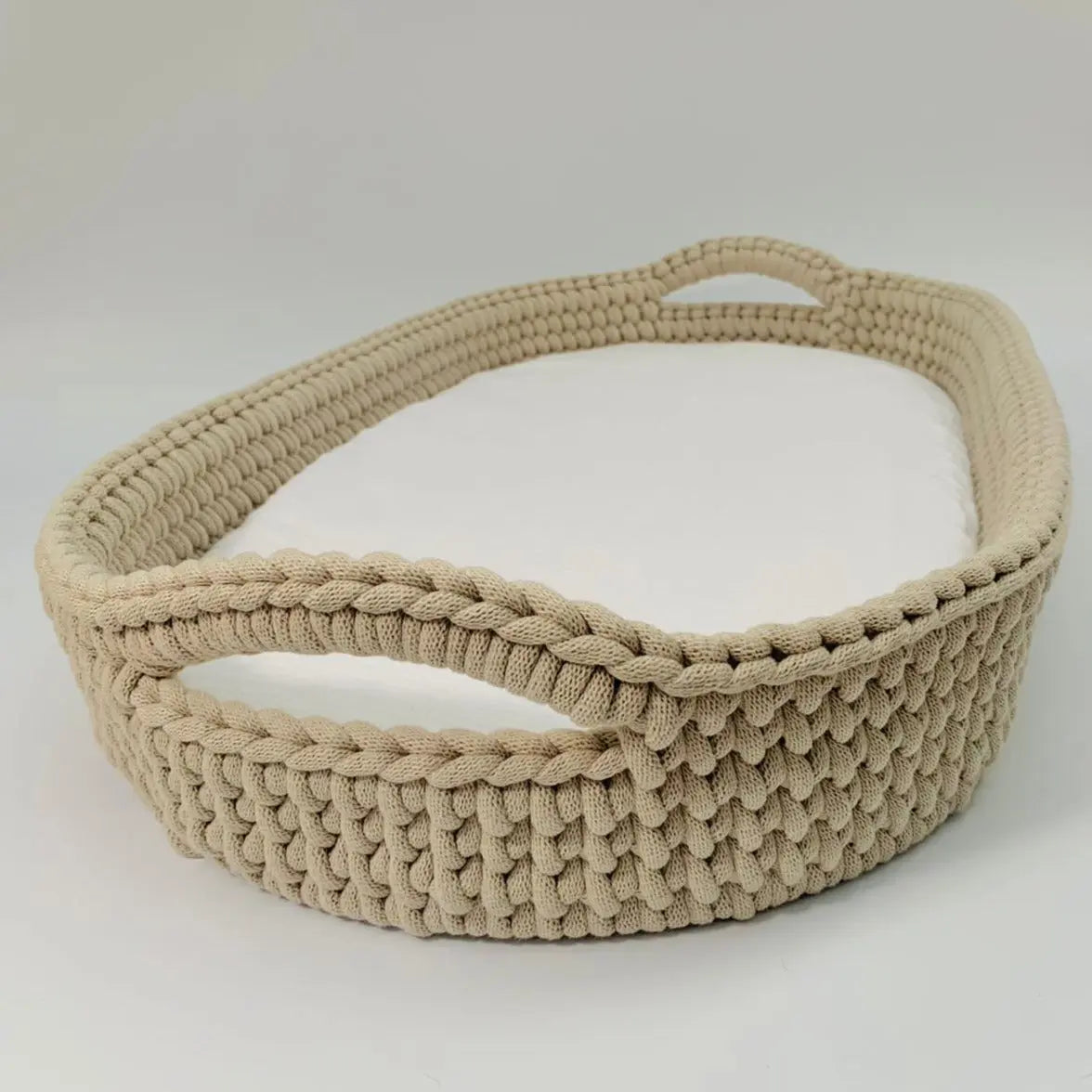 Crochet Baby Changing Basket - Beige-Sleeping bags & changing mats-Like Moses-Blue Almonds-London-South Kensington