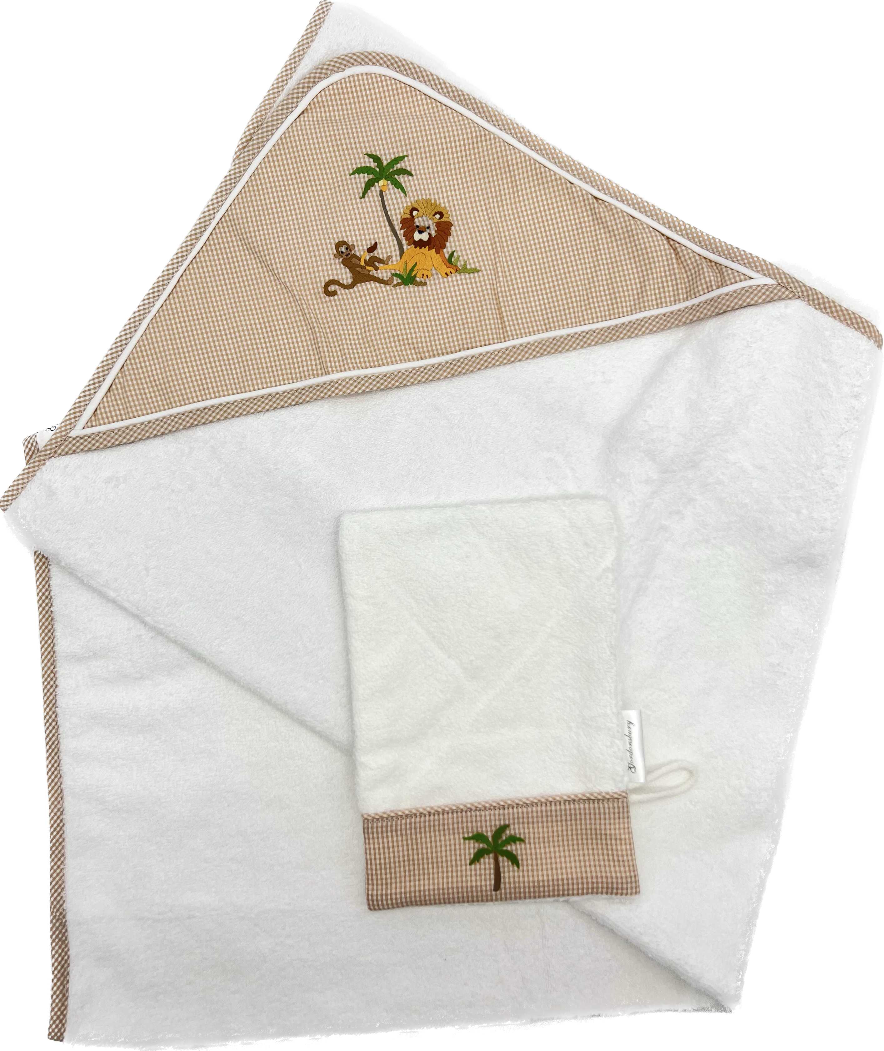 Hooded towel & mitt "safari" beige-Towels & bedlinen-Gordonsbury-Blue Almonds-London-South Kensington