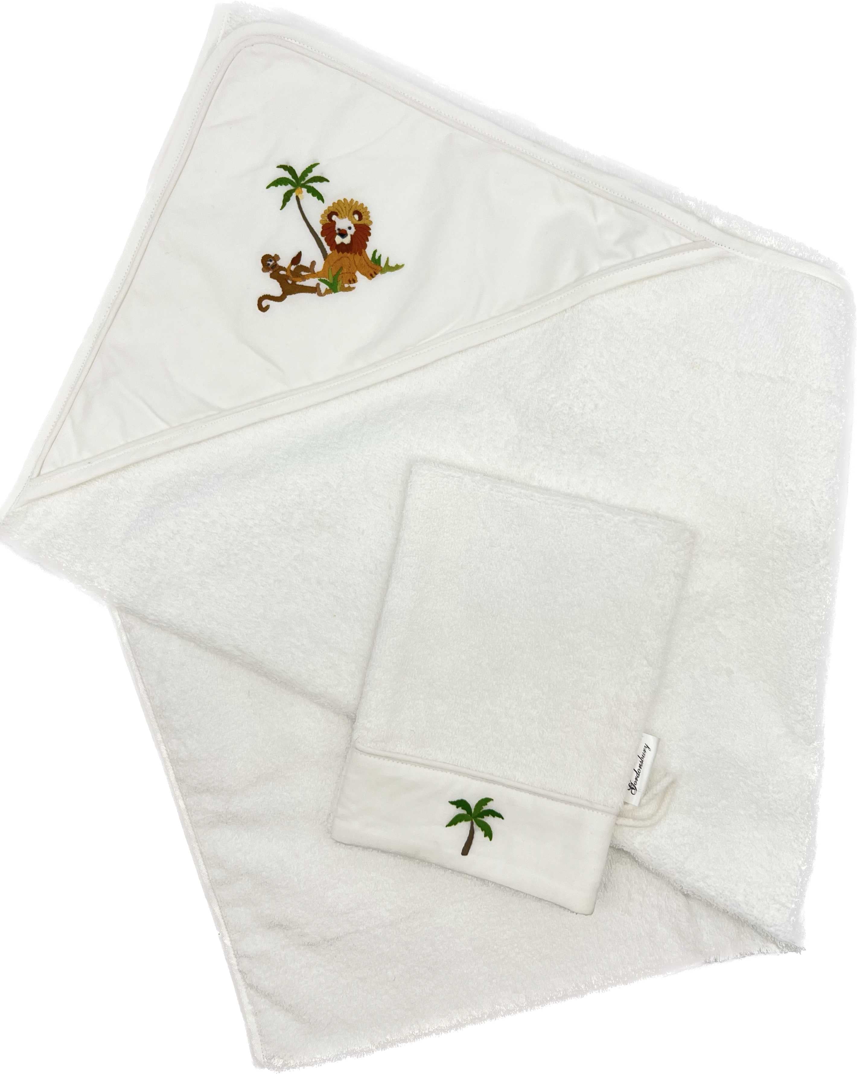 Hooded towel & mitt "safari" white-Towels & bedlinen-Gordonsbury-Blue Almonds-London-South Kensington