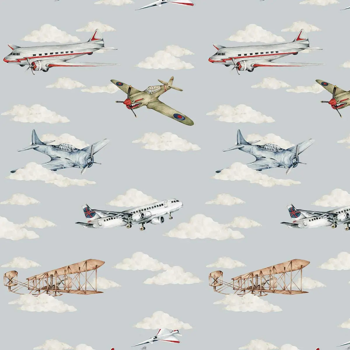 Wallpaper "industrial evolution- planes"-Wallpapers & stickers-Dekornik-Blue Almonds-London-South Kensington