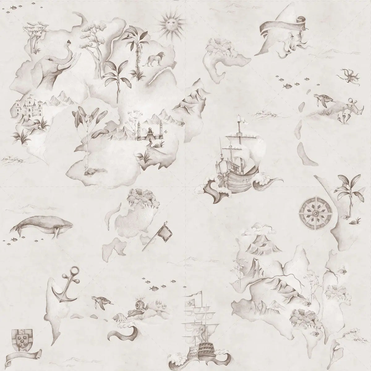 Wallpaper "stories from the sea " sepia-Wallpapers & stickers-Dekornik-Blue Almonds-London-South Kensington