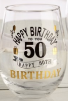 Happy 50th Birthday 16oz. Stemless Wine Glass