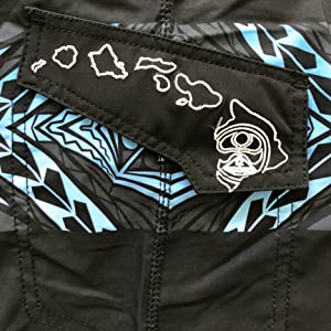 Embroidered Hawaiianislands pockets, double stitched, board shorts, surf shorts