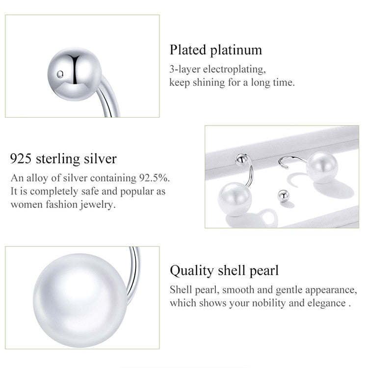 925 Sterling Silver Simple Shell Pearl Stud Earrings for Women