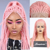 Light Pink Heat Resistant Hair Braided Box Braids Wig Long Hair Synthetic Lace Front Wigs for Women Cosplay Lace Wig