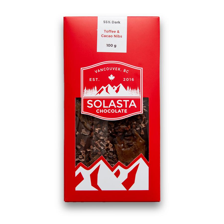 Solasta Chocolate - 55% Dark Chocolate Toffee and Cacao Nibs