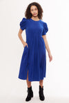 Stasia Blue Baby Cord Statement Sleeve Midi Dress