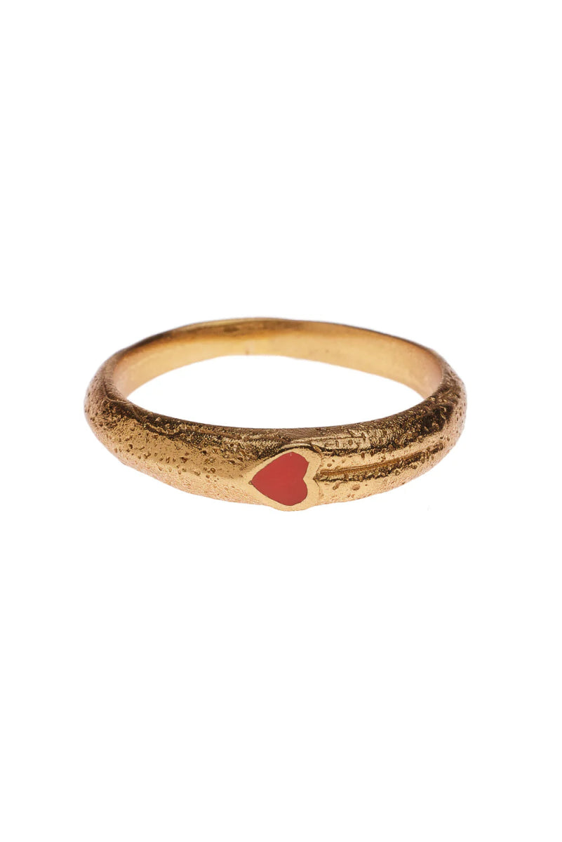 Xzota Red Resin Heart Ring Gold